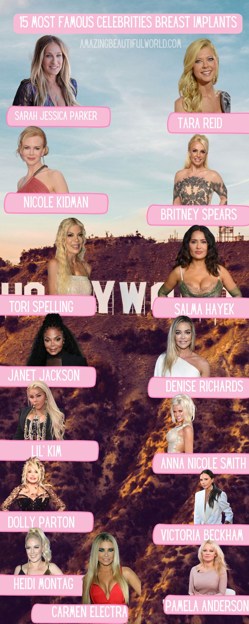 Celebrities with breast implants infographic